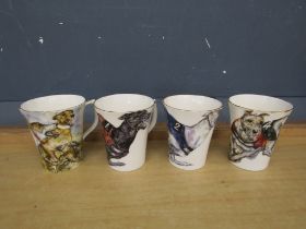 4 Hand painted and signed greyhound mugs (one not signed)