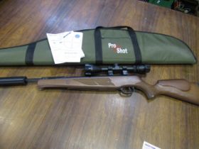 Norica Storm .22 air rifle with scope and baffle in case with leaflets