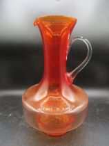 Italian? orange/red glass jug 32cmH