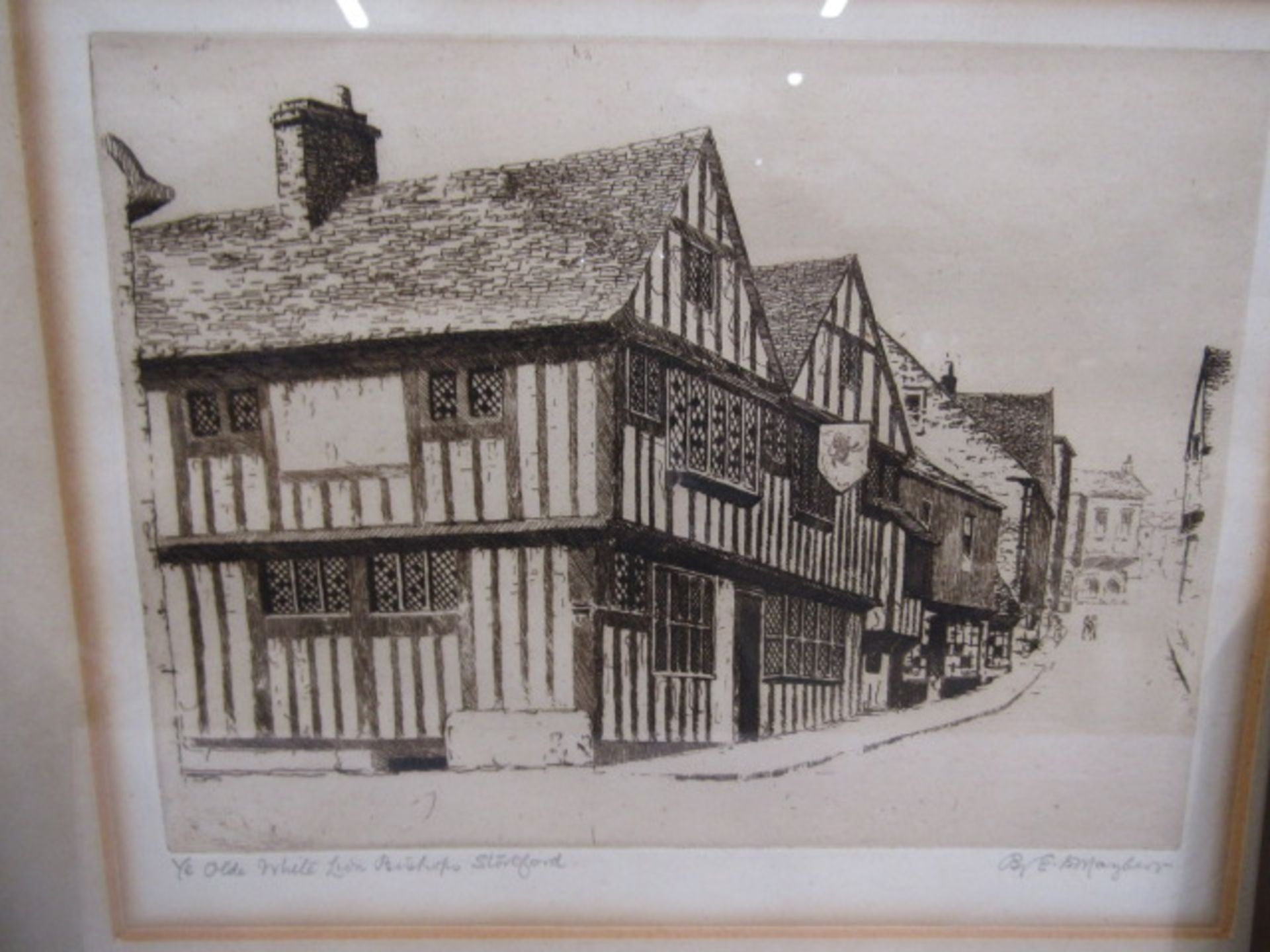 E.J Maybery etching of Ye Olde White Inn- Bishops Stortford and pencil signed by artist, Sandringham - Image 2 of 7