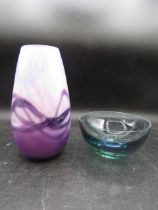 Caithness purple vase 20cmH and a blue/green bowl