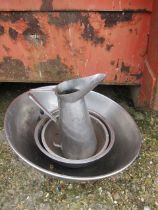 quantity of stainless steel bowls and jug