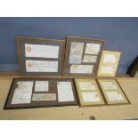 Framed antique legal documents, receipts etc