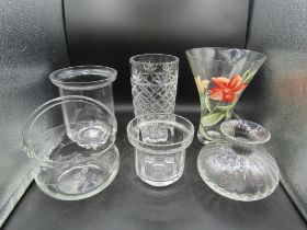 6 Glass vases to include Laura Ashley