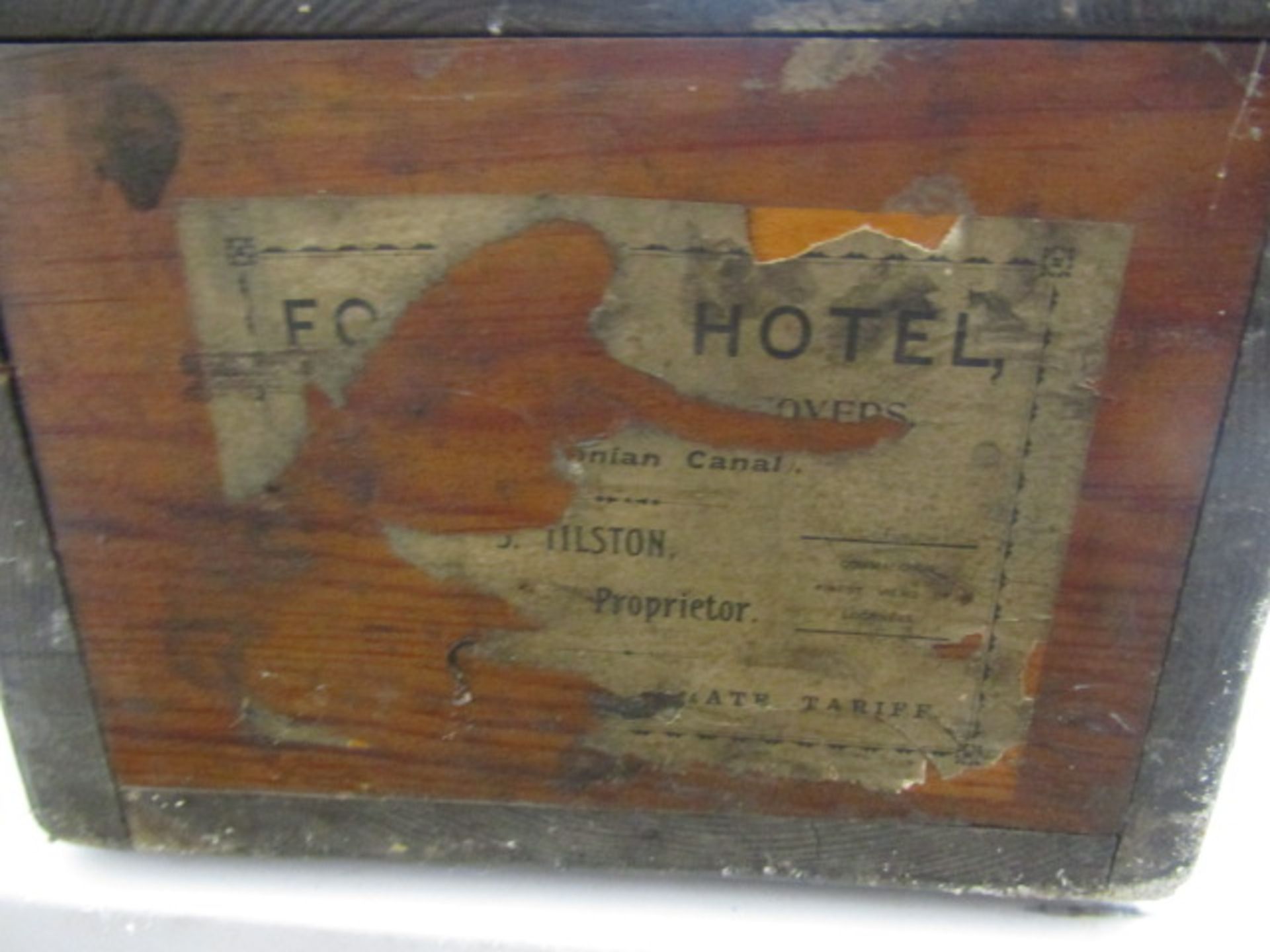 An antique salmon fishing rod transporting case bearing various travel labels - Image 8 of 12