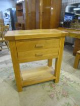 Oak 2 drawer lamp table 87cmH 75cmW 40cm D