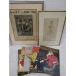 Framed Antique original French advertising print for ladies corsets, A coloured costume sketch