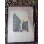 Print of a street scene, framed and glazed 31cm x 42cm approx