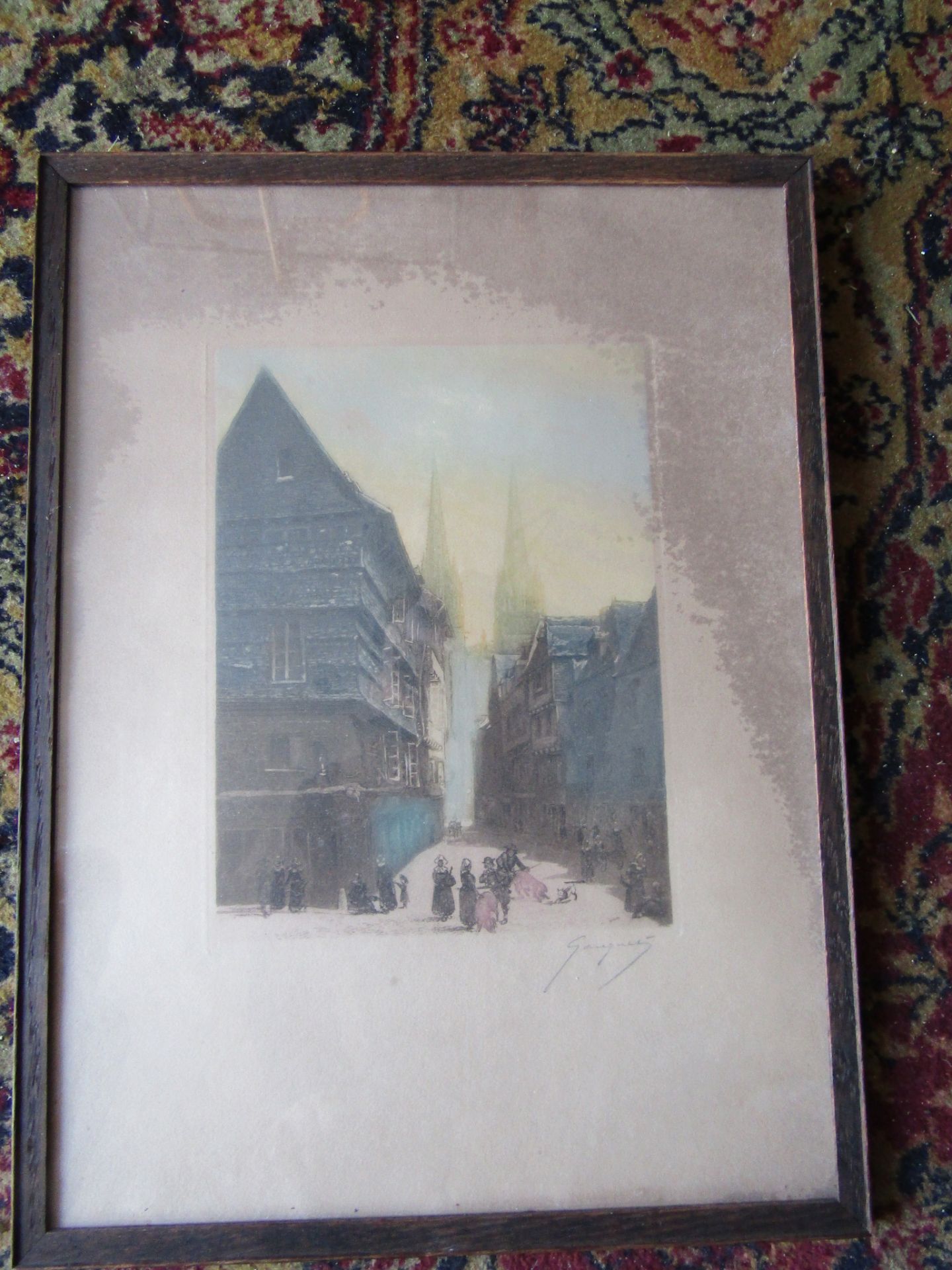 Print of a street scene, framed and glazed 31cm x 42cm approx