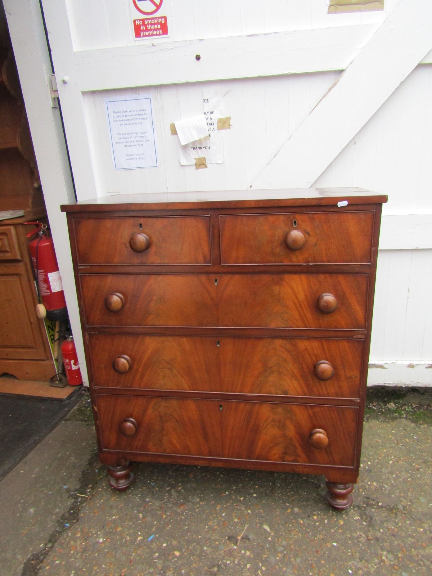 2 Short over 3 long mahogany veneered chest of drawers H107cm W91cm D45cm approx