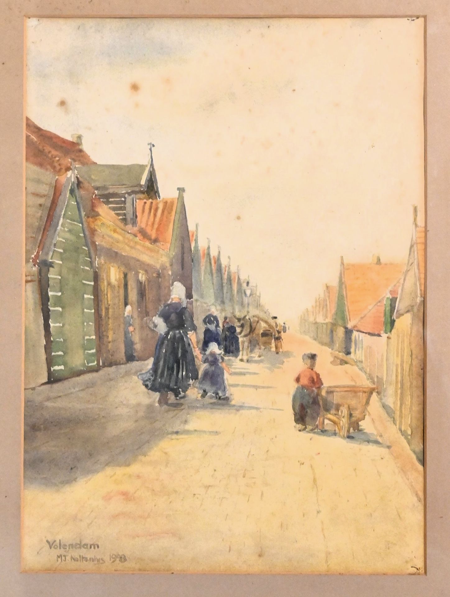 M T Noltenius, two framed and glazed watercolours street scenes in Volendam, Holland. signed lower - Image 2 of 5