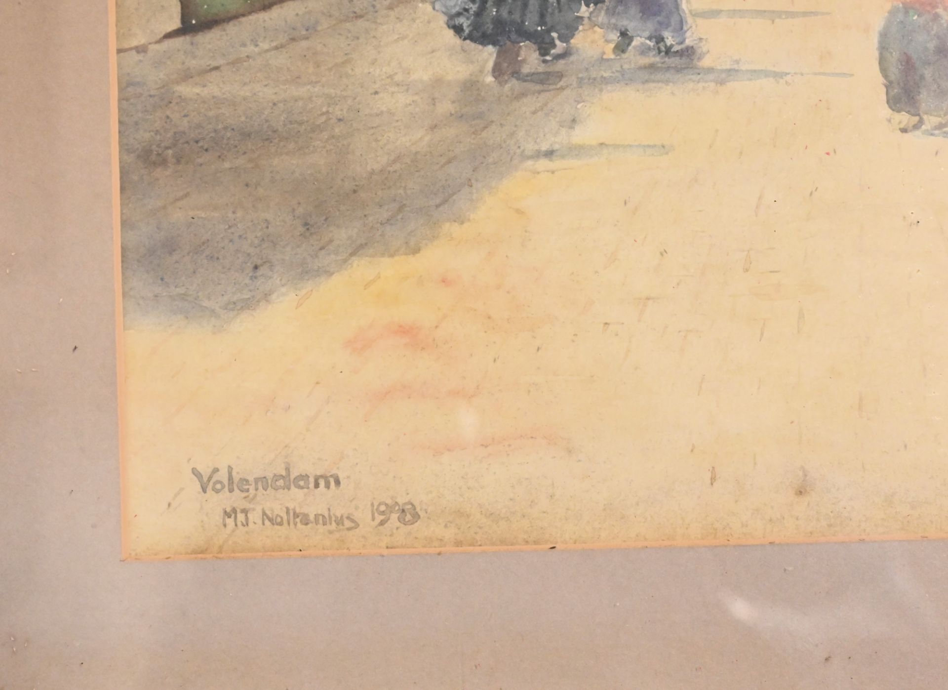 M T Noltenius, two framed and glazed watercolours street scenes in Volendam, Holland. signed lower - Image 3 of 5