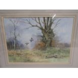 Brian E Day watercolour  'Partridge Past The Hollow Tree' titled on verso  54x44cm