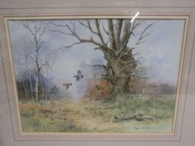 Brian E Day watercolour  'Partridge Past The Hollow Tree' titled on verso  54x44cm