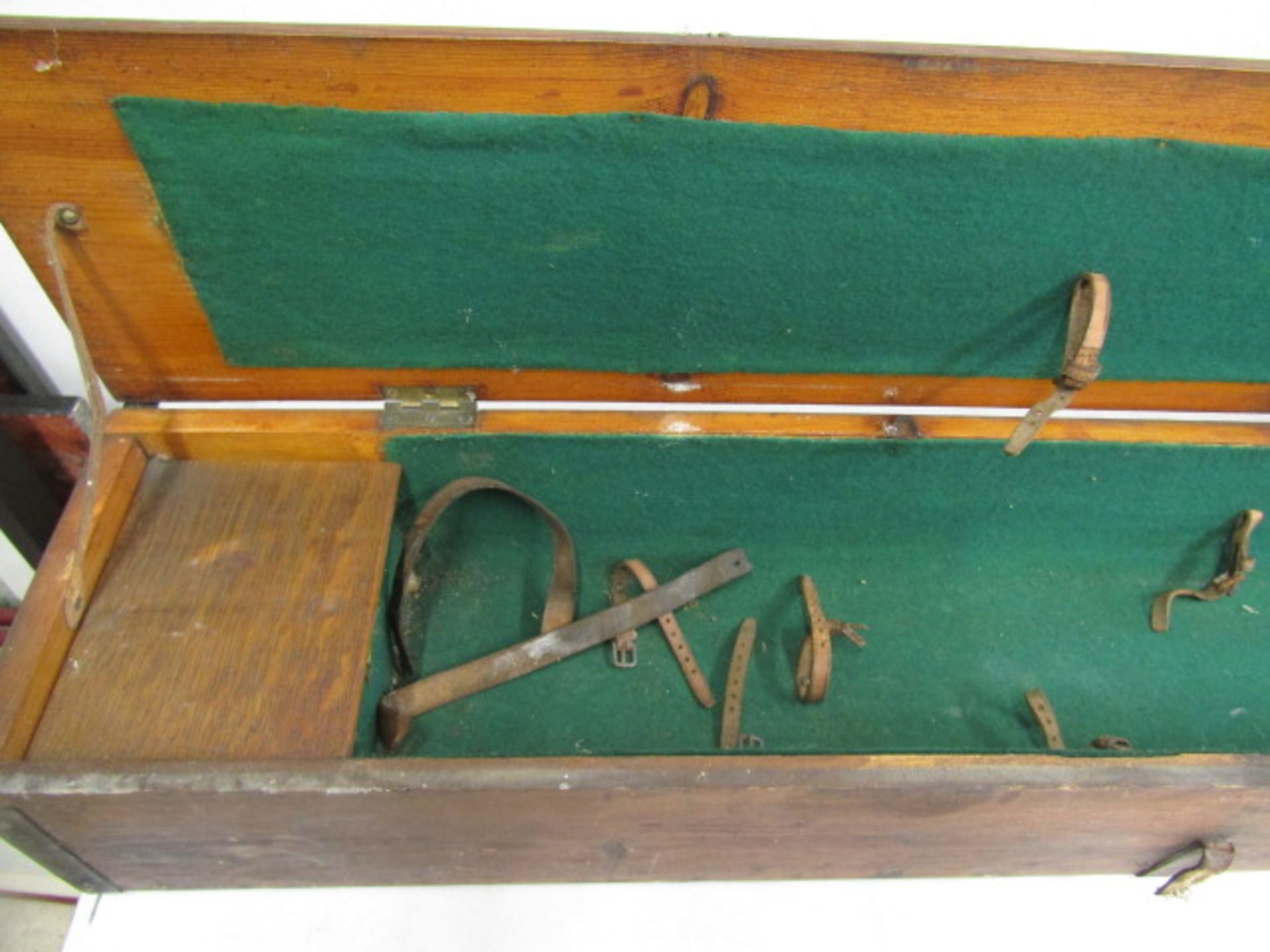 An antique salmon fishing rod transporting case bearing various travel labels - Image 3 of 12