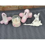 Collection of Ballet related ornaments including snow globe and money box