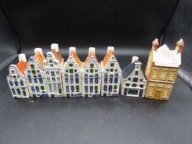 Hand painted Dutch houses set 6 and 2 others