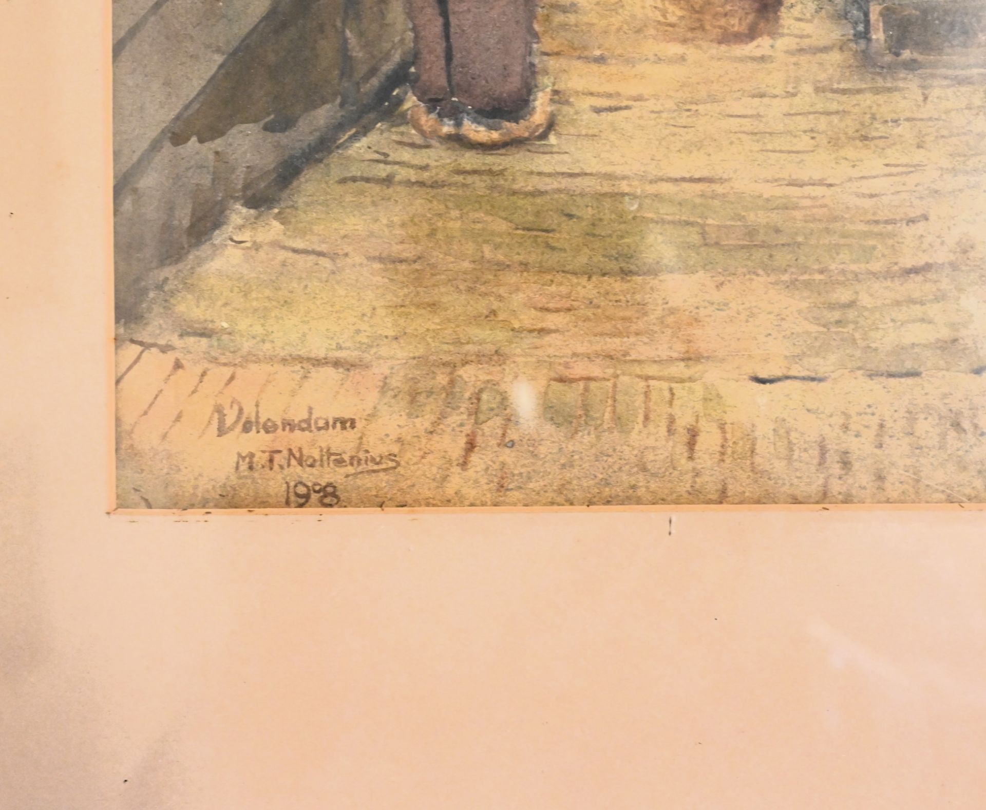 M T Noltenius, two framed and glazed watercolours street scenes in Volendam, Holland. signed lower - Image 5 of 5