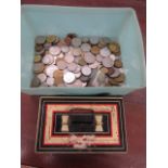 A tub mixed coinage along with cash tin containing mixed coinage