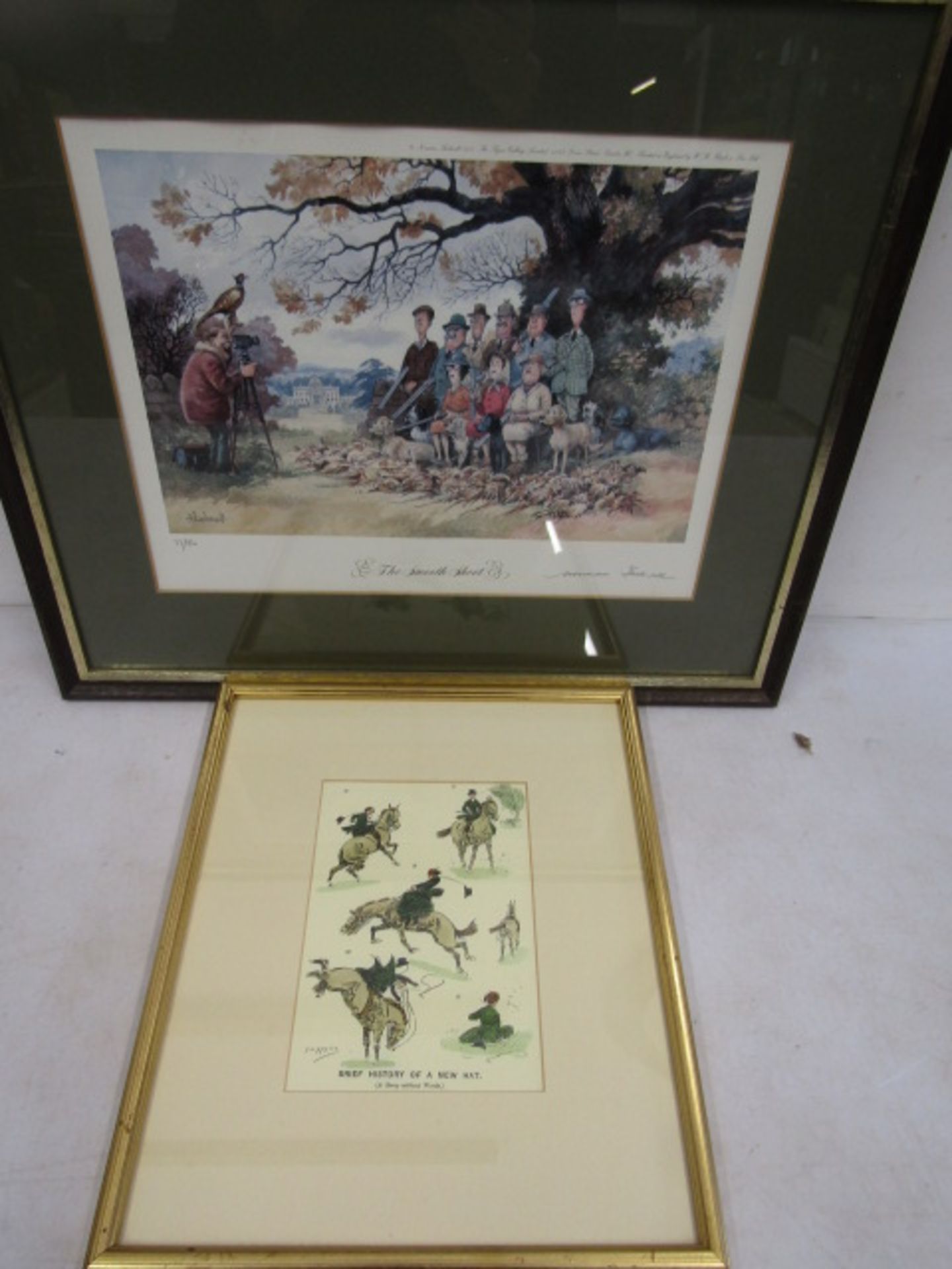 Thelwell ltd edtion print 'The Smooth Shoot' pencil signed in margin and a comical sporting print