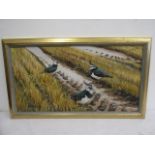 G.A Peerless oil on board 'Lapwings on the stubble' contemporary British artist