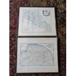 2 Maps of Norfolk and Northamptonshire, framed and glazed 40cm x 47cm approx