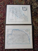 2 Maps of Norfolk and Northamptonshire, framed and glazed 40cm x 47cm approx