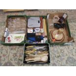 4 Boxes of mixed cutlery, glass and Kitchenalia etc