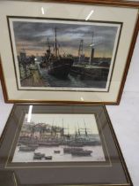 Keith Baldock lts edition print 'Good Hunting' 55x42cm and another print of a harbour