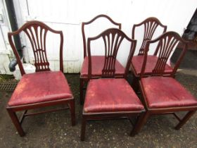 5 vintage chairs, one has back broken but part is present