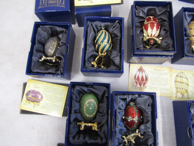 13 Atlas Editions Faberge history eggs, all boxed, most with certs inc spoons - Image 6 of 8