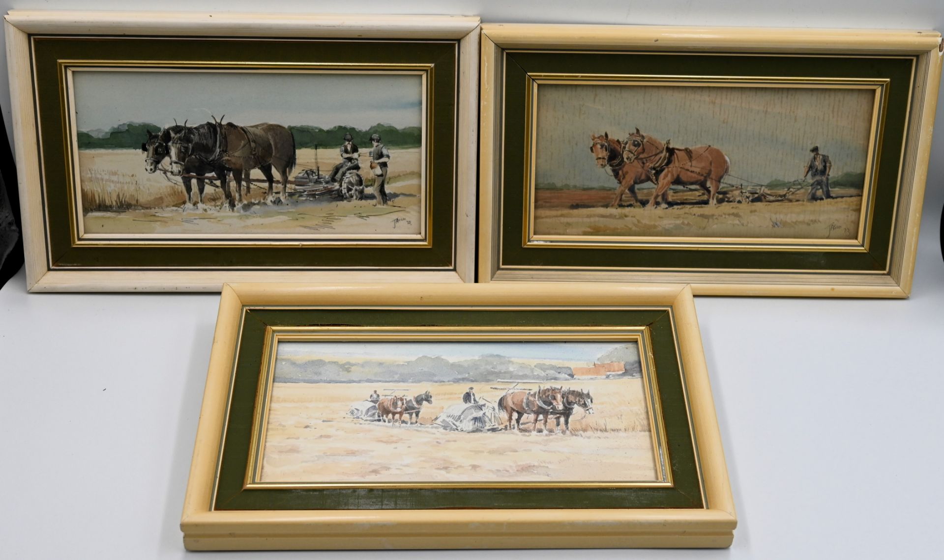 Jason Partner L.S.A (British, 1922-2005), three watercolour depicting working horses, Signed Jason