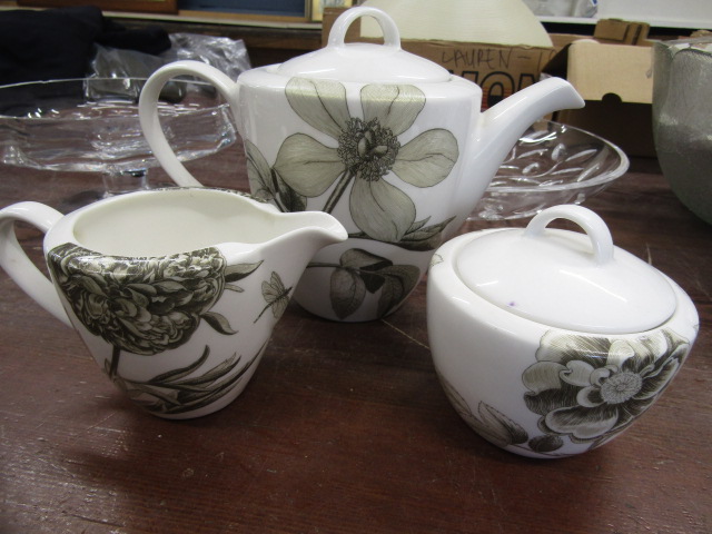 Dartington glass footed bowl, Royal Sanderson teapot, milk jug and sugar bowl, a ceramic watering - Image 2 of 10