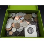 Mixed British and Foreign coinage in box