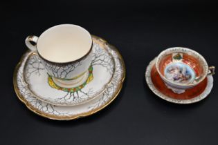 Royal Vienna cabinet cup and saucer plus Crown Devon Glenwood Fielding trio