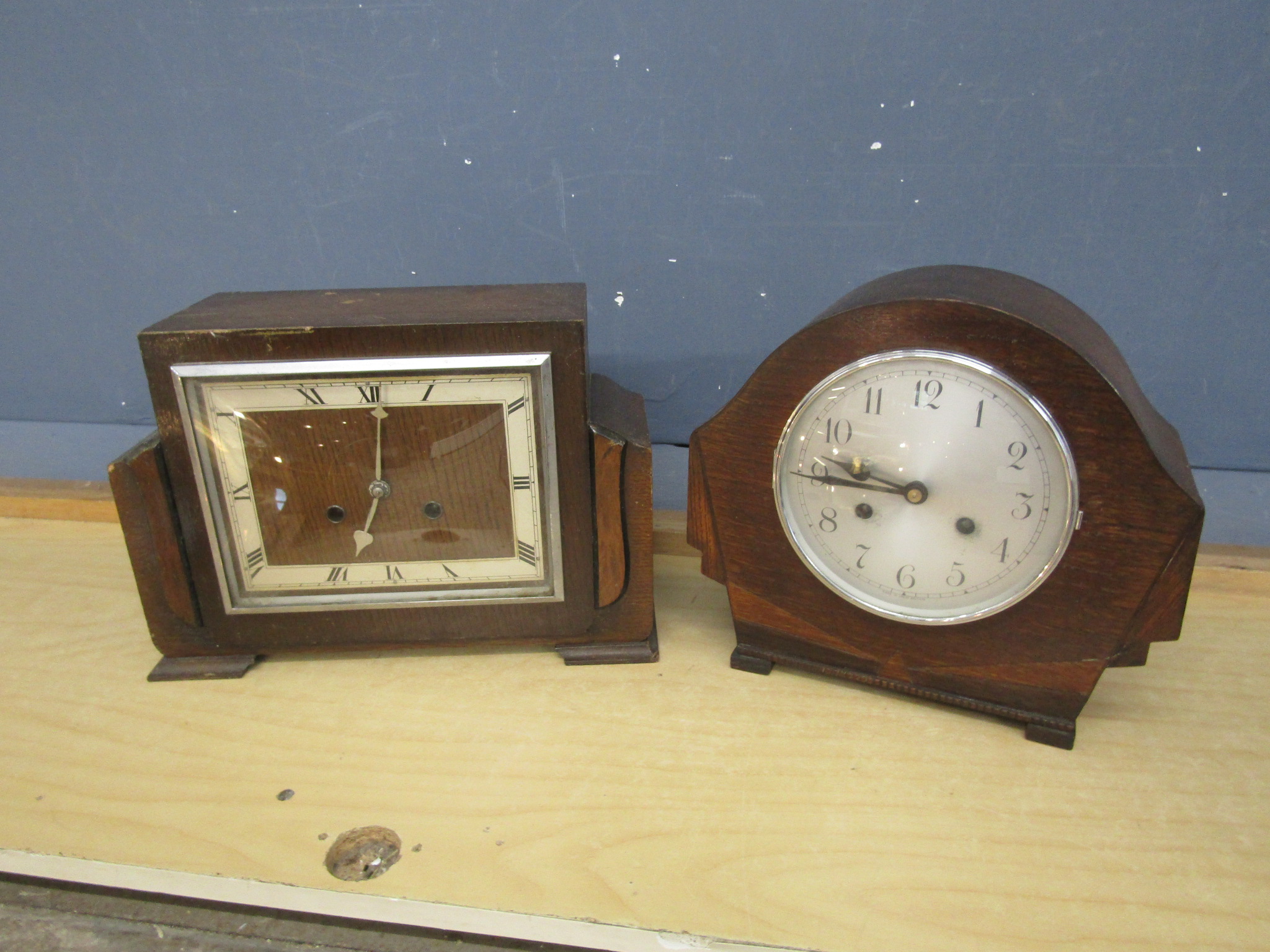 2 Oak cased Art Deco mantel clocks