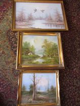 3 oil paintings, one has damage as pictured