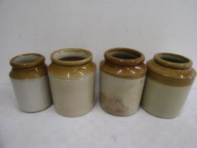 4 stoneware pots, one stamped on base 20cmH