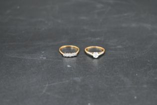 18ct gold and platnium solitaire diamond ring size P, back of the band quite worn , 18ct gold and