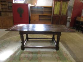 A large oak farmhouse refrectory table 203x93cm top