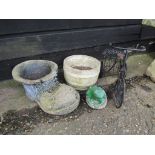 Concrete garden pots and frog etc