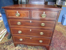 A mahogany Inlaid 2/3 chest of drawers with brass handled m.o.p escutcheon 93wx47dx100H cm