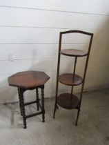 Oak bobbin turned occasional table and folding cake stand