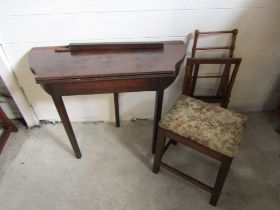 Card table, folding chair frame and stool (card table needs restoration)