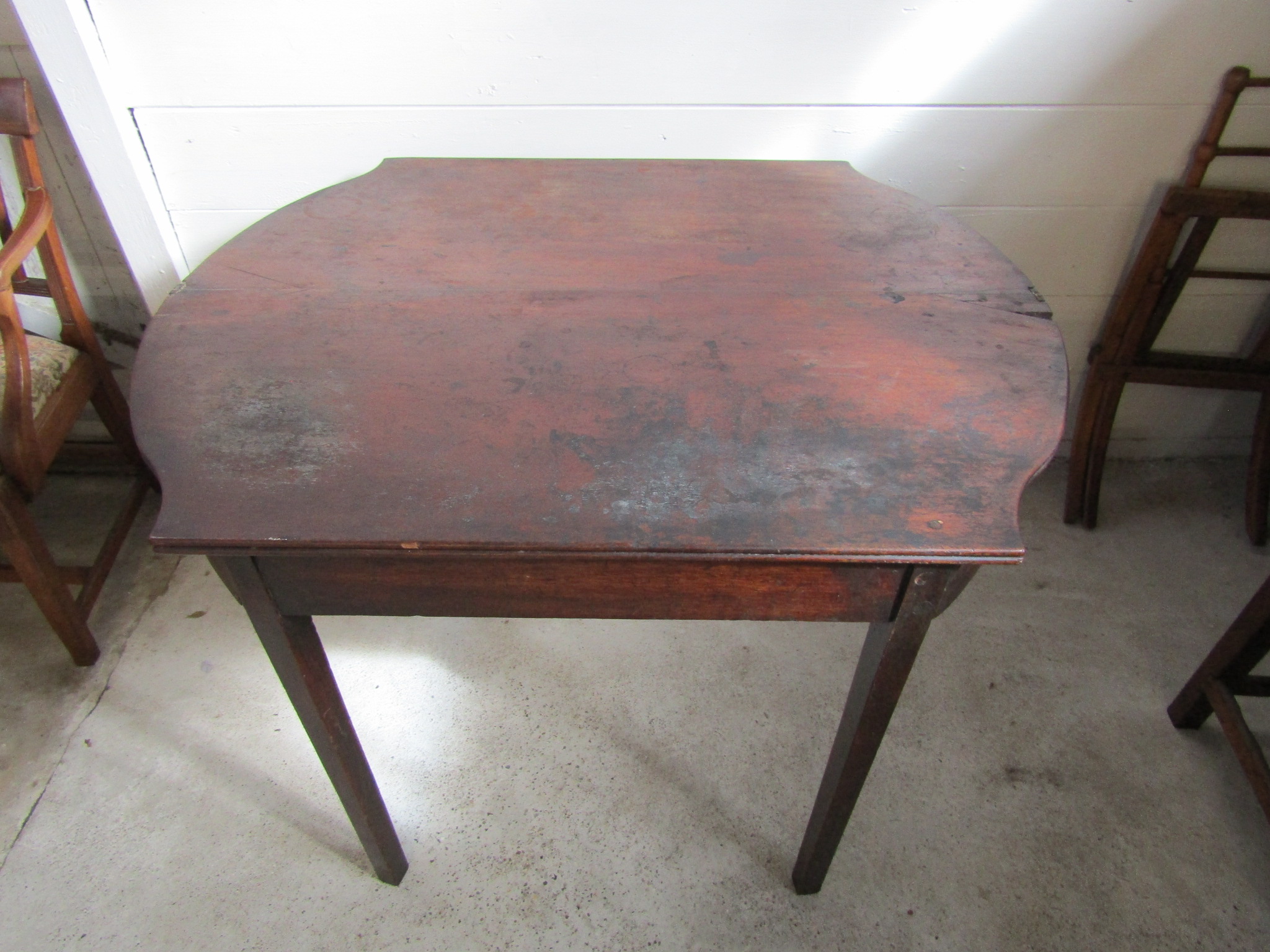 Card table, folding chair frame and stool (card table needs restoration) - Image 3 of 4