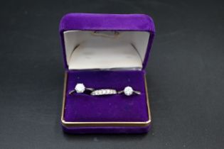 2 x 18ct white gold rings with white stones size P and a silver ring with a white stone, size O