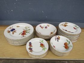 Royal Worcester 'Evesham' -8 dinner plates, 15 side plates, 7 cake plates, 4 desert bowls, 6