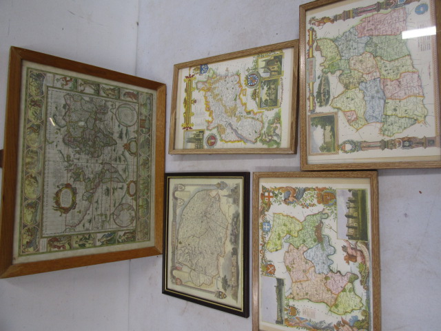 5 prints maps- Norfolk, Surrey, London Glostershire, America