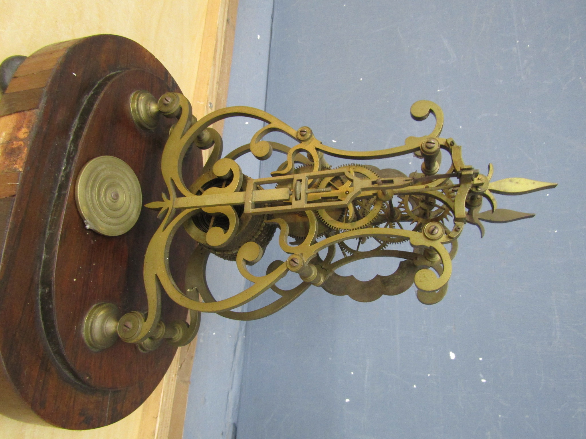 Brass fusee skeleton clock (missing glass dome and hands) - Image 4 of 5