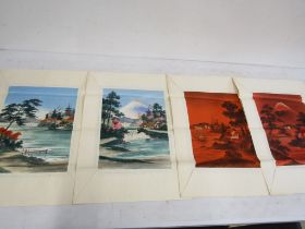 4 silk Oriental paintings 38x28cm unframed gifted to vendors parents just after ww2